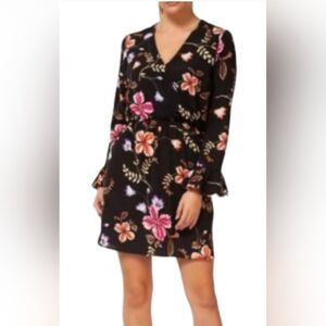 Dex Floral Print Long Poet Sleeve Blouson Dress NWT